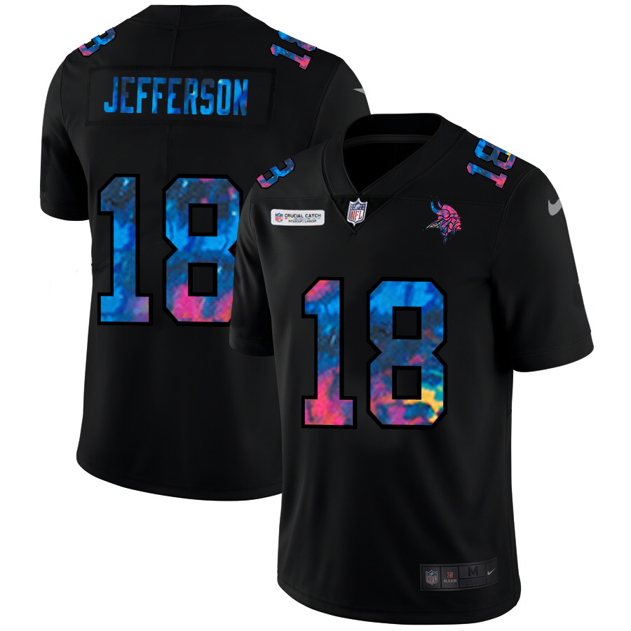 NFL Minnesota Vikings #18 Justin Jefferson Men Nike MultiColor Black 2020 Crucial Catch Vapor Untouchable Limited Jersey